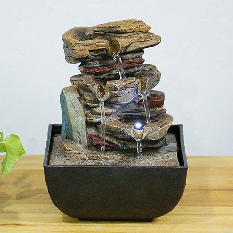 Tabletop Fountain With LED Lights - 3-Step Rock Falls Indoor Waterfall Feature (3008)