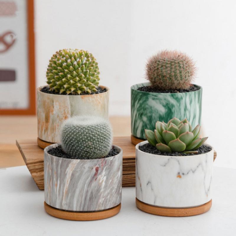 4pcs/set Colorful Marble Flower Pot with Tray