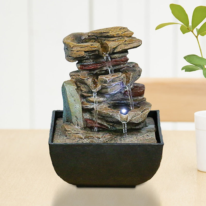Tabletop Fountain With LED Lights - 3-Step Rock Falls Indoor Waterfall Feature (3008)