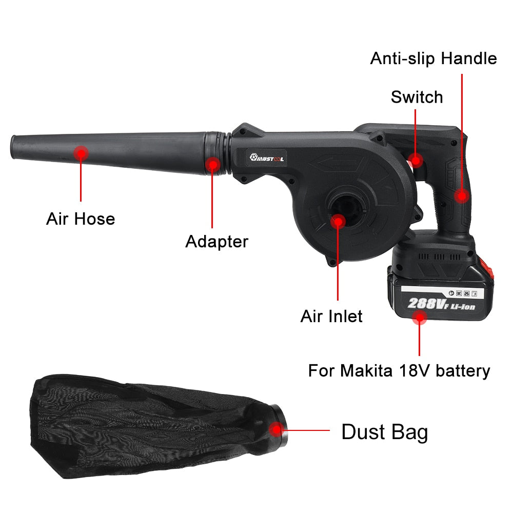 880W 2 In 1 Cordless Electric Air Leaf blower with 18V Battery