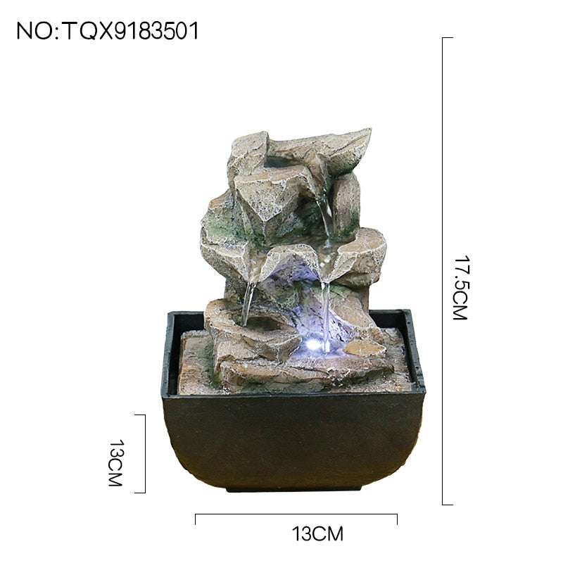 Tabletop Fountain With LED Lights - 3-Step Rock Falls Indoor Waterfall Feature (3501)
