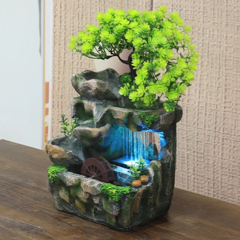 Indoor Feng Shui Rockery Tabletop Water Fountain with Multicolor LED Light
