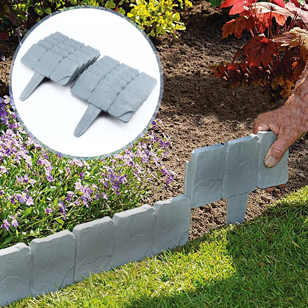 20Pcs Plastic Garden Fence Edging With Cobbled Stone Effect