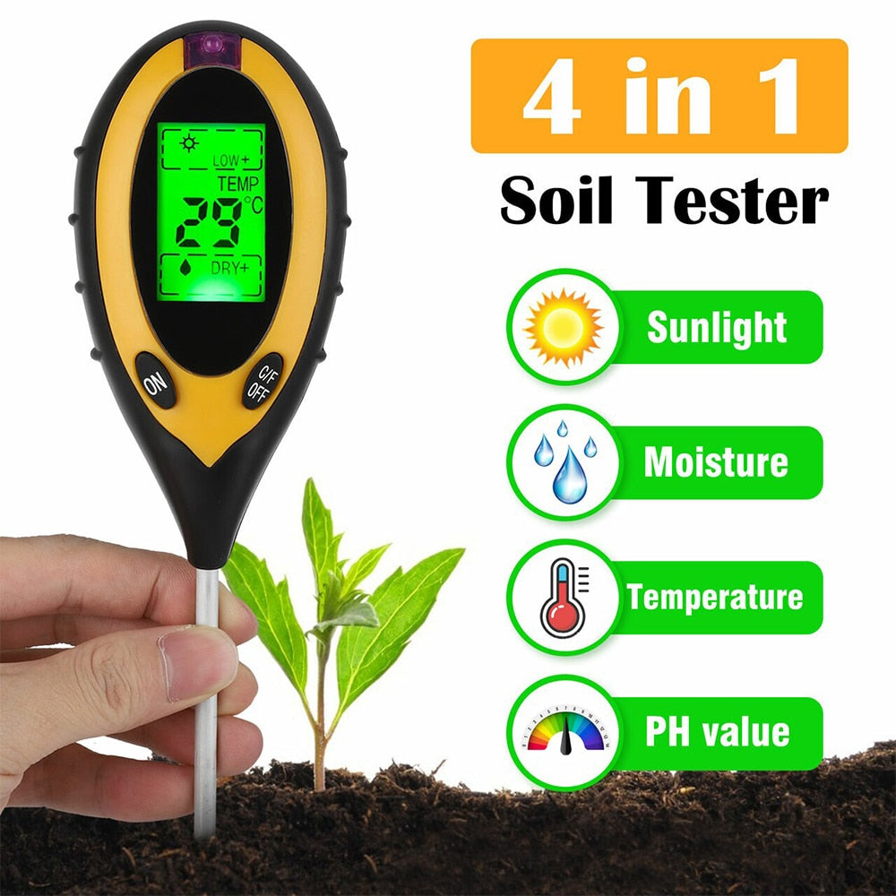 4-in-1 Digital Soil pH, Moisture, Temperature and Sunlight Meter